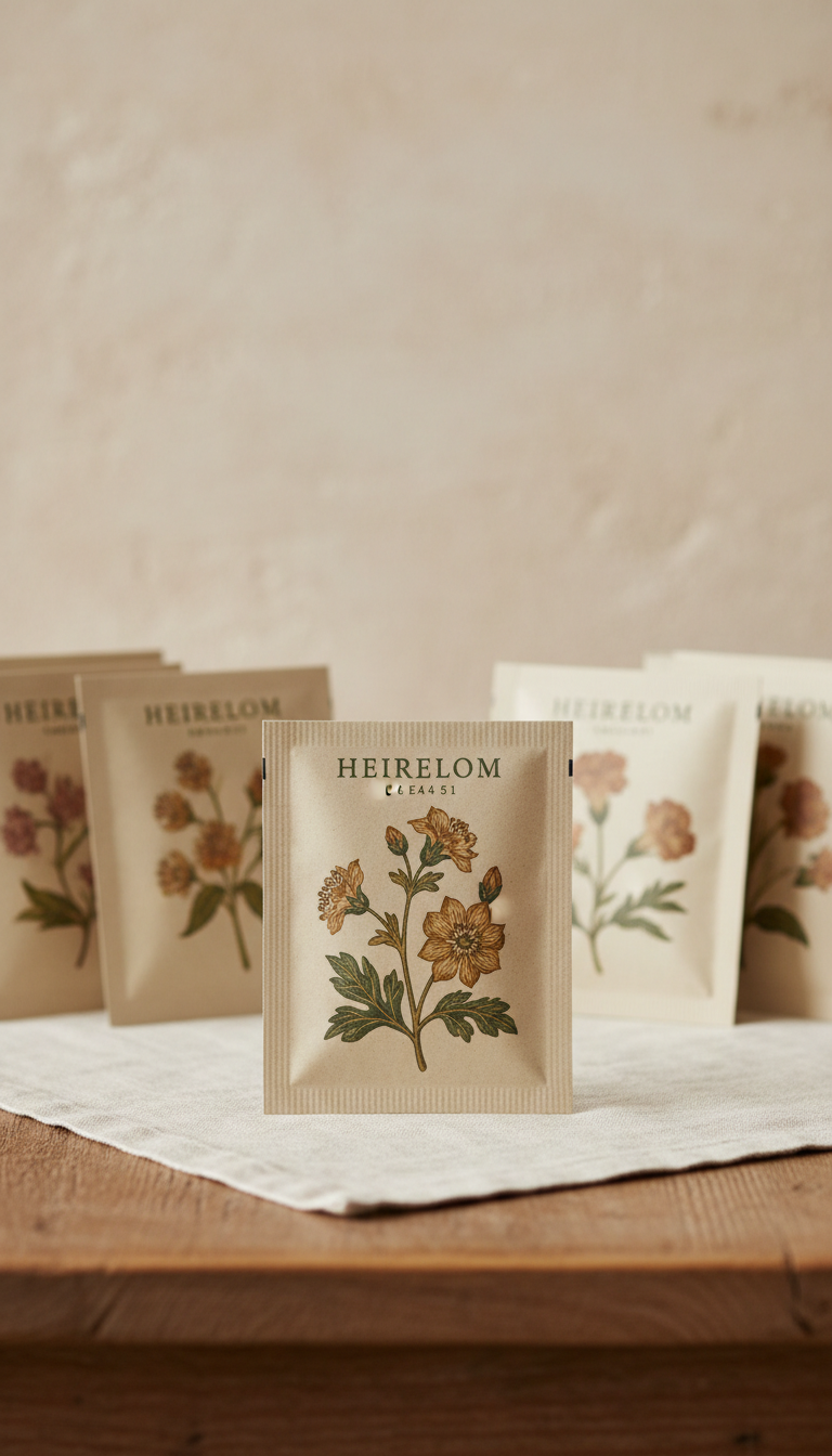 Heirloom Seed Packet Set In Botanical Prints